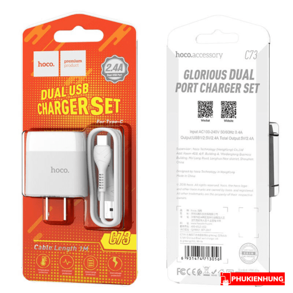 Bo cu sac USB HOCO C73 Lightning Type C Micro 3