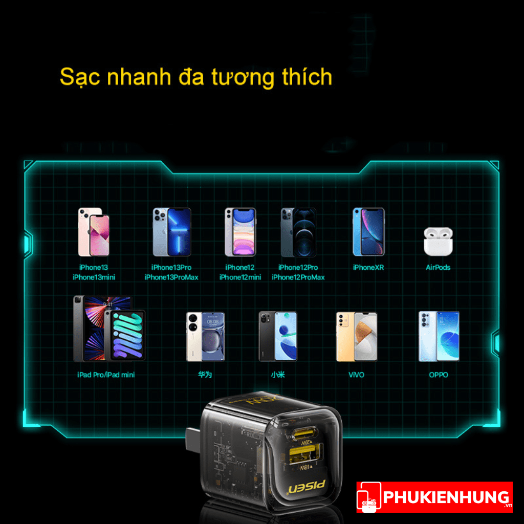 Củ sạc nhanh Pisen 30W Quick Ice Crystal 2 cổng 5 Cu sac nhanh Pisen Quick ice crystal Dual port QP 30W PKH 3